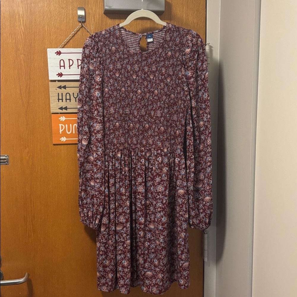 Old Navy Burgundy Floral Long Sleeve Dress